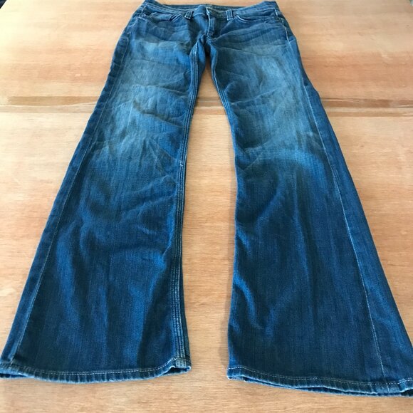 7 for All Mankind Flynt Flare Bootcut Jeans Women 14 Blue Low Rise Embroidered - Picture 2 of 16
